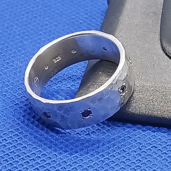 Sterling Silver Hammered Wide Band with Multi Color Stones - Picture 5 of 9